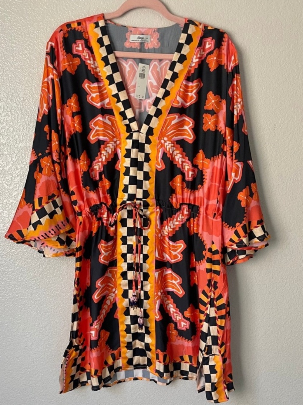 Anthropologie Maaji Dress Medium Orange Racing Palms Joypop Kaftan Resortwear